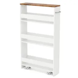 COSTWAY 13cm schmaler 4-stöckiger Küchenwagen, weiß