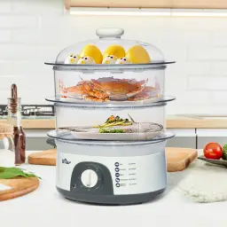 Bear Elektrischer Dampfgarer, 3-lagig, 650W-775W, 10L Fassungsvermögen, 60-Minuten-Timer