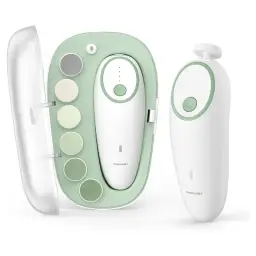 Momcozy Elektrischer Baby-Nageltrimmer, wiederaufladbar, mit 7 Schleifaufsätzen und LED-Licht, sanftes 360°-Feilen für Säuglinge