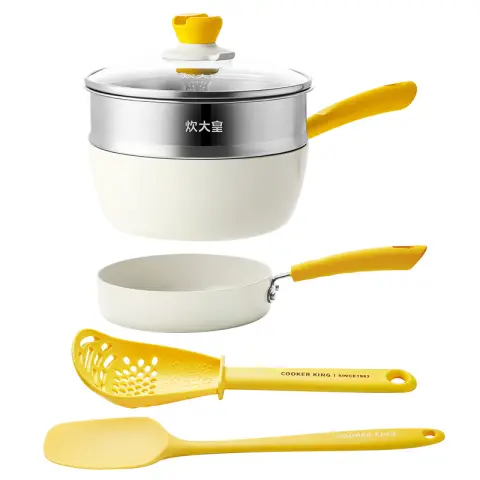 COOKER KING [Super Deal] 5 Piece Steamer Set - Cooker + Steamer + Frying Pan + Spatula + Spoon Cooking Pot Set